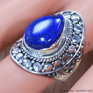 Piedra preciosa de Color azul lapislázuli de corte de pera Natural con anillo de Plata de Ley 925 para hombre, anillo de joyería, diseño especial de sorpresa para él - Product Image 2