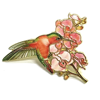 Broches y insignias de solapa de colibrí y flores esmaltados y coloridos, con diseño de pájaros y flores adorables