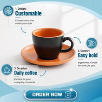 Tasse à café expresso en céramique personnalisée à deux couleurs avec soucoupe, logo personnalisé, tasse à expresso en porcelaine italienne pour café