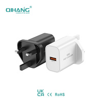 Cargador USB-C GaN de 20W PD 3.0 con Enchufe UK, Cargador Rápido de Pared de 5V/3A para Teléfono 16/15/S24 Mini, Adaptador de Viaje