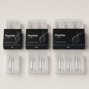 Set Completo di Confezionamento Peptidi <span class=keywords><strong>3</strong></span> Flaconi con Logo Personalizzato, Scatola per Fiale da 3ml con Blister Interno e Adesivi Abbinati per Ricerca di Laboratorio - Product Image 1