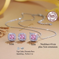 Kalung dan Anting Liontin Berlapis 2 Warna Perak Sterling S925 Perhiasan Zirkon Kubik Warna Pink Set Perhiasan untuk Hari Ibu