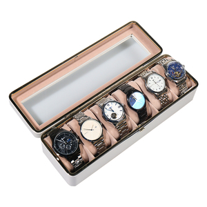 Hộp đựng đồng hồ bằng da PU, viền kim loại 4 màu, 6 ngăn, bên trong lót nhung đẹp, có nắp kính - Product Image 6