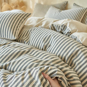 Nouvel Arrivage 2026 : Ensemble de Literie 4 Pièces, Housse de Couette en Mélange de Coton et <span class=keywords><strong>Lin</strong></span> A-Spec 100%, Drap Housse Rayé Teint en Fil avec Poches Profondes - Product Image 6