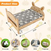Lit pour lapin en bois 2-en-1 avec tapis doux gris étoilé, montage facile, base surélevée durable pour petits animaux