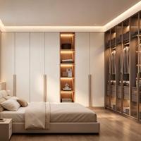 Armoire de chambre en bois moderne et durable avec portes, idéale pour chambre, hôtel, salon, dressing, style d'angle contemporain