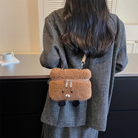 Sac à main en peluche ours mignon, style dessin animé, mode hiver, sac à bandoulière portable pour femme, petit sac quotidien