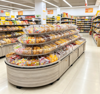 Étagère de présentation en bois à grain naturel pour snacks, comptoir multi-niveaux pour fruits secs, noix et bonbons, étagère alimentaire en bois pour supermarché