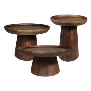 Mesa de Centro Redonda de Madera de Mango con Acabado en Nogal Oscuro, Estilo Europeo Moderno para Sala de Estar - Product Image 4