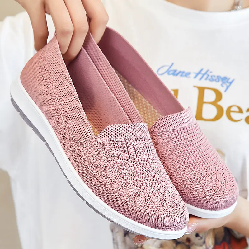 Solid Color Summer Autumn Canvas Slip On Femme Formal Lightweight Luxury Women 2022 Mesh New Styles Lace Up Simple Flat Shoes