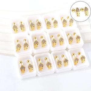 Wholesale Quality Small Diamond Stainless Steal Fishbone Hip Hop 18k Gold Plated Metal Women <b>Earrings</b> - Product Image 4