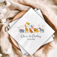 Serviettes de cocktail personnalisées sur le thème des animaux de la savane, pour le 1er anniversaire, serviettes de fête sur le thème de la jungle pour les enfants, décoration de fête de mariage