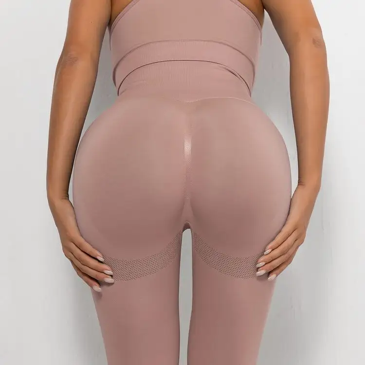 2022 새로운 스타일 도매 원활한 단색 엉덩이 리프팅 높은 탄성 체육관 피트니스 여성 요가 바지 Tik Tok 레깅스