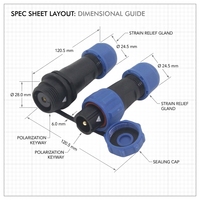 Connecteurs pour appareils électroniques - Prise étanche de type DIN 6A avec contact en cuivre IP68 pour automobile 1-5 broches PA66 GF30% Mâle/Femelle
