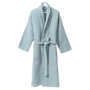 Роскошный банный халат унисекс из 100% хлопка для отеля, спа, вафельной махровой ткани, халат-кимоно для спа-ванны