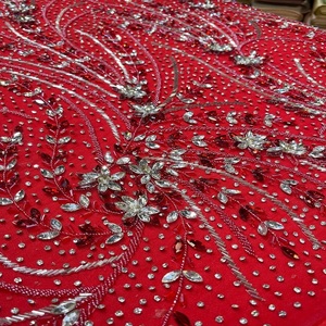 Tela Bordada de Alta Costura con Cuentas de Cristal y Diseño de Encaje, Textil Premium para Vestidos de Novia, Vestidos de Noche y Prendas de Diseñador - Product Image 1