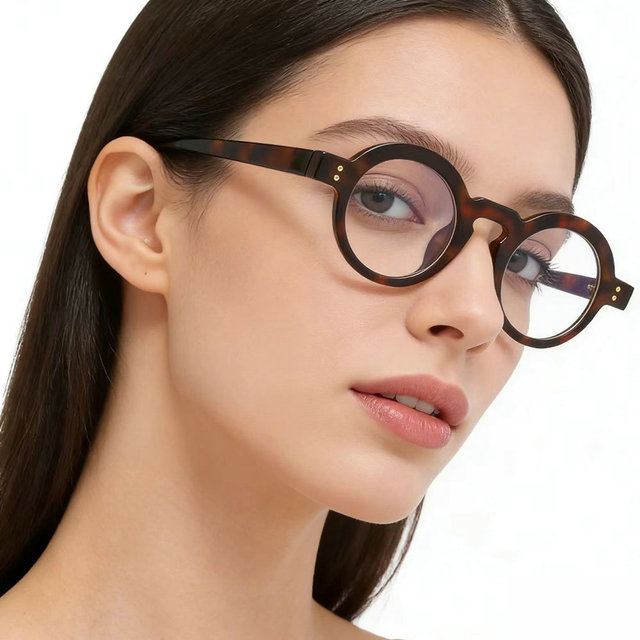 Men's Retro Round Optical Frame Blue Plastic Material Optical Lenses Factory Wholesale Supply Solid Pattern Personalized Look
