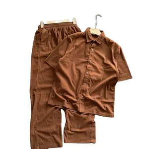 Grosir kanvas kustomisasi kualitas tinggi kemeja katun korduroi 100% katun dan celana setelan untuk pria