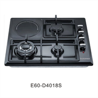 Table de cuisson encastrable en verre trempé 3 brûleurs gaz et 1 plaque électrique, fabriquée en Chine
