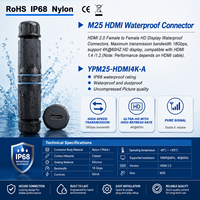 Connecteur étanche IP68 M25 Femelle-Femelle 4K 60Hz 18Gbps pour montage sur panneau extérieur, adaptateur de câble de signal