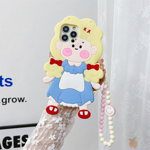 Coque de téléphone en silicone avec chaîne de perles et motif <span class=keywords><strong>Smiley</strong></span> pour <span class=keywords><strong>iPhone</strong></span> 17 Pro Max 16 15 14 13, avec sangle bandoulière, protection mignonne pour poupée - Product Image 1