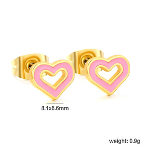 Pendientes con forma de corazón de acero inoxidable chapados en oro para mujer, joyería de moda, 10 pares, diseño colorido de amor - Product Image 5