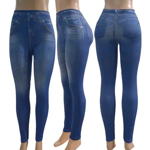 Vrouwen Denim Print Imiteren Jeans Eruit Leggings Sexy Elastische Hoge Taille Slim Skinny Jeggings