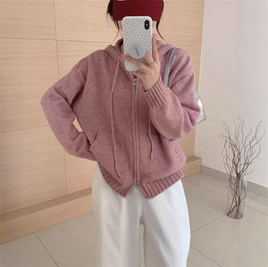 <span class=keywords><strong>Cardigan</strong></span> in maglia sottile di mohair con cappuccio e <span class=keywords><strong>zip</strong></span>, tinta unita, fantasia floreale, elegante, da <span class=keywords><strong>donna</strong></span>, per l'autunno - Product Image 3