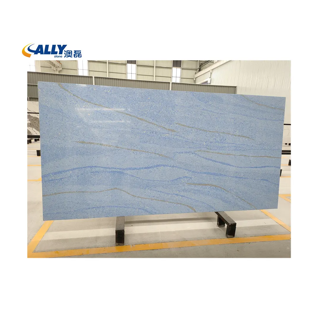 Kuarsa Buatan Marmer Terlihat Biru Lempengan 20/30Mm Dapur Meja Azul Biru Macauba Kuarsa Slab