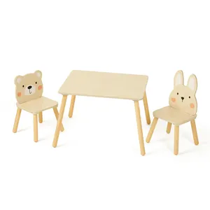 Modernes Baby Kindergarten Möbel Set Kleinkind Natur Holz Kinder Tisch und Bunny Bear Stuhl Set für Kinder Schlafzimmer