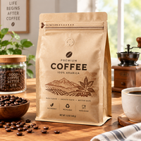 Sachet de café personnalisé imprimé de qualité supérieure, pochette verticale avec valve, fermeture éclair refermable, emballage alimentaire écologique de qualité alimentaire