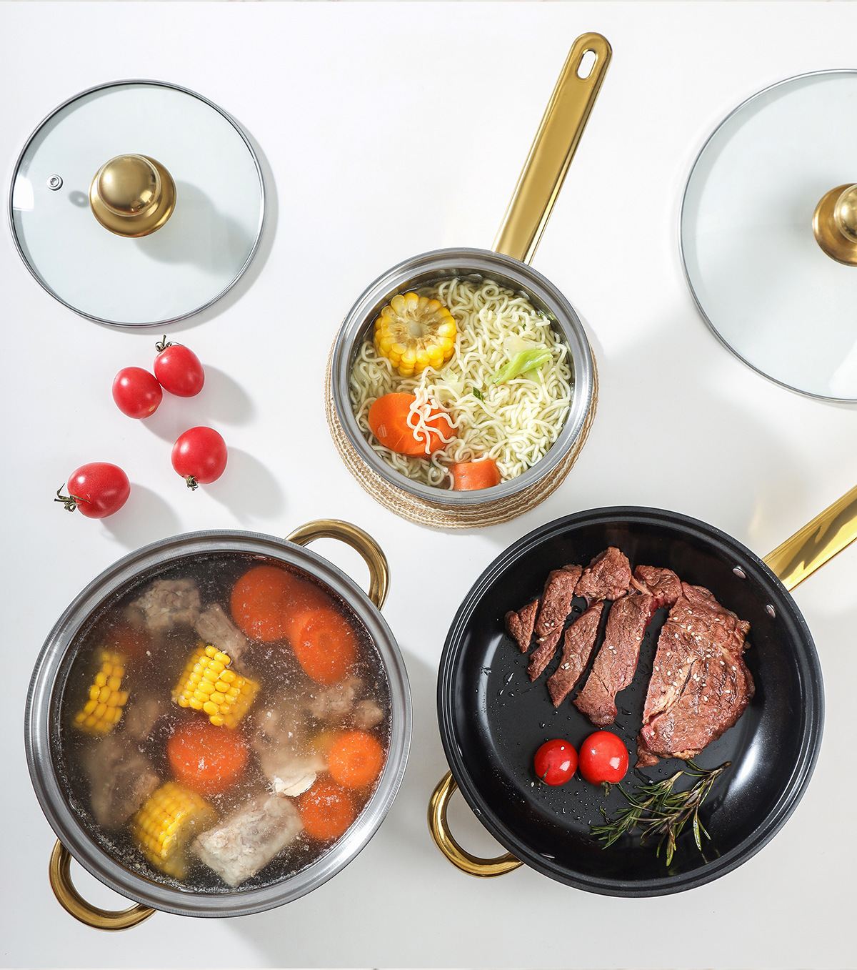 Stainless Steel 12-Piece Smokeless Cookware Set with Glass Lid Universal Stove Modern Style Milk Pot Soup Pot Frying Pan · image 4