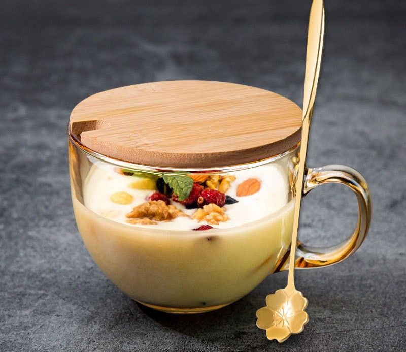 สีเหลืองอำพัน (ถ้วย+ฝาไม้ไผ่+ช้อนดอกซากุระ)