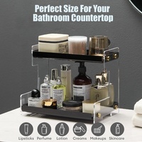 Organizer Akrilik 2 Tingkat Lipat untuk Kamar Mandi & Dapur dengan Rak Penyimpanan untuk Bumbu, Kosmetik, dan Perlengkapan Kecantikan