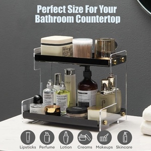Organisateur de comptoir pliable à 2 niveaux en acrylique avec étagères de rangement pour épices, cosmétiques et articles de toilette - Product Image 5