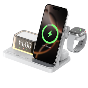 Station de charge multifonctionnelle 5 en 1 avec affichage numérique LED et horloge pour <span class=keywords><strong>iPhone</strong></span>, Samsung, iWatch, écouteurs et autres appareils - Product Image 1