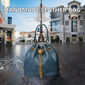 Sac seau de créateur en cuir de vachette pleine fleur fait main pour femmes, polyvalent, tendance, en cuir véritable souple, style vintage pour l'été - Product Image 3