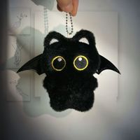 Porte-clés Peluche Halloween, Fidget Squeaky, en fourrure moelleuse, avec ailes de chauve-souris noires, chaton, chat, jouet animal en peluche, poupée