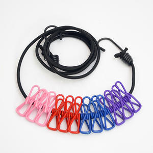 Corde à linge portable d'extérieur avec 12 pinces colorées, corde de séchage coupe-vent pour vêtements, type crochet, simple niveau, revêtement plastique - Product Image 5