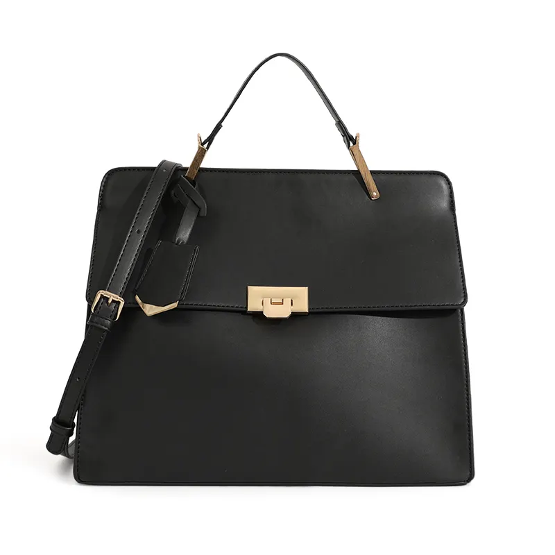 Smooth Leather Popular Style Elegant Pu Leather Bag Women Hand Bags Luxury Black Shoulder Bag Business Ladies Handbags with Lock