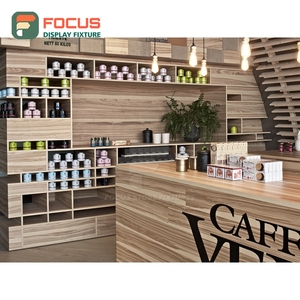 ตู้โชว์กาแฟแบบรวมพร้อมชั้นวางกระจก ตู้โชว์มุม ตู้โชว์ร้านค้าขายกาแฟ - Product Image 2