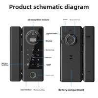 Cerradura Inteligente para Puerta de Vidrio con Reconocimiento Facial 3D, Control por Aplicación Tuya WiFi TTLock, Sin Llave, Sin Perforación, Cerradura Biométrica de Huella Dactilar sin Marco