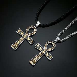 yunnique Ancient Egyptian Ankh Stainless Steel Pendant Two Tone Gold Steel <b>Cross</b> Necklace Men's Jewelry 60cm <b>Chain</b> Gift - Product Image 3