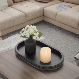 Plateau de service en bois ovale de Style ferme plateau décoratif perlé pour centres de Table basse salon salle de bain - Product Image 5