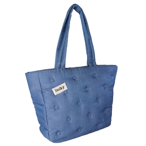 Sac fourre-tout en coton bleu porte-bonheur du Vietnam avec bouton décoratif, deux poignées, ouverture supérieure, sac de shopping toutes saisons, sacs à bandoulière - Product Image 2