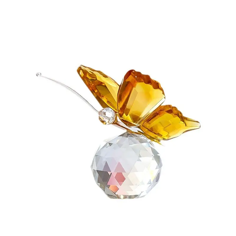 Papillon volant en verre fait à la main avec base de boule de cristal artisanat figurine collection verre taillé ornement statue animal cadeau parfait