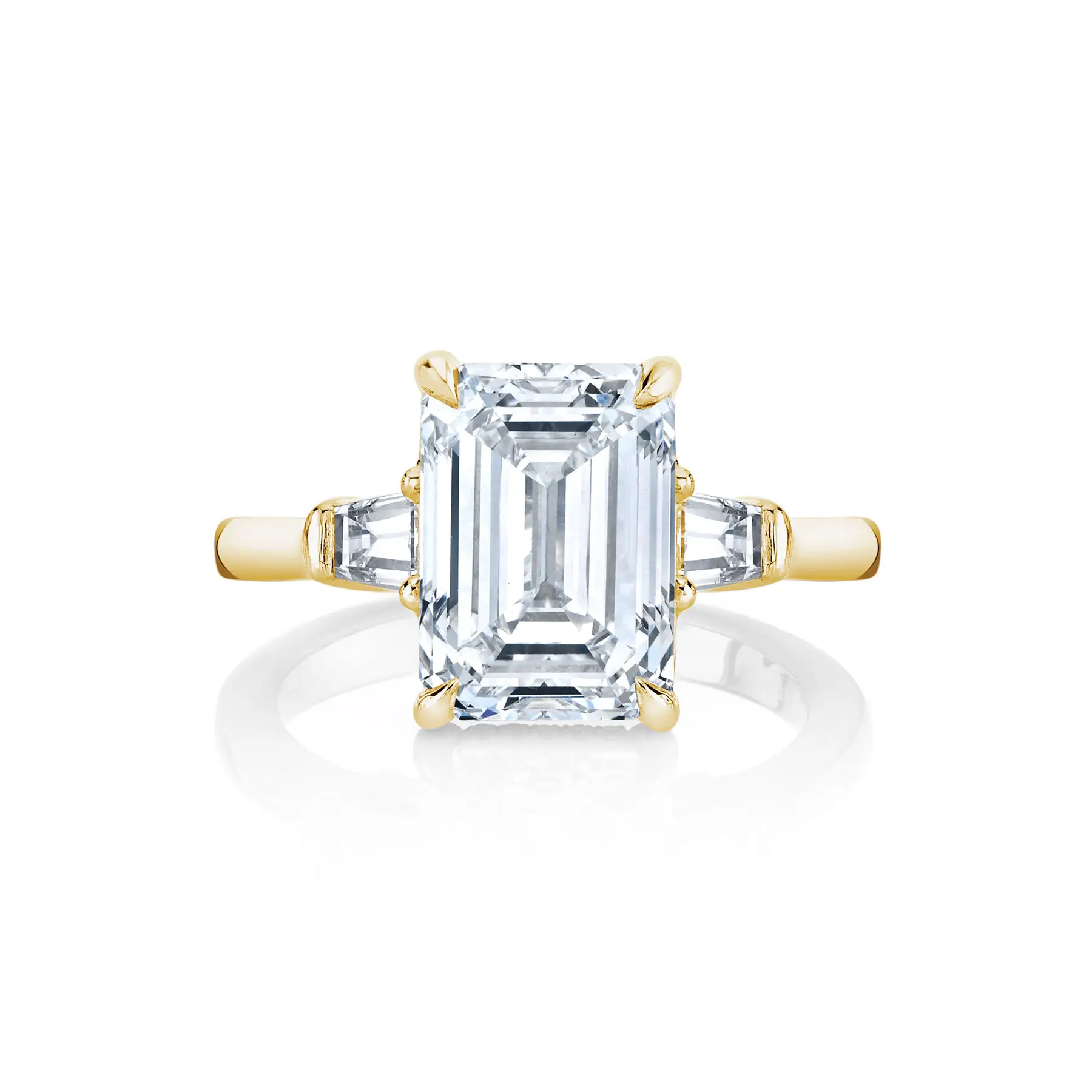 3 Stones Jewelry Wedding Engagement Rings Emerald Cut Moissanite Ring 9K/10K/14K/18K Yellow Gold Solid Jewelry