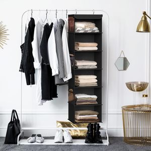 6 Shelf Hanging Closet Organizer Black Fabric <b>Storage</b> For Behind Doors On Walls Neatening Clothes - Product Image 5