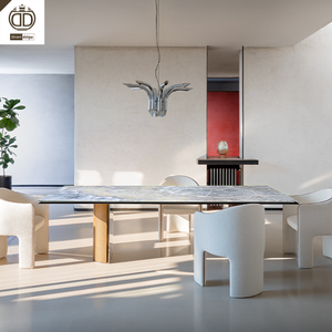 Italian Modern Luxury Natural <strong>Marble</strong> Leather <strong>Chair</strong> 3m Rectangular <strong>Dining</strong> <strong>Table</strong> <strong>and</strong> <strong>Chair</strong> Set - Product Image 3