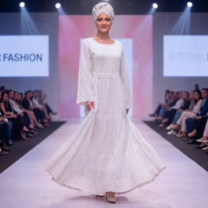 Magnifique Robe Kaftan Blanche en Dentelle Florale à Manches Longues, Tenue Modeste, Abaya Maxi, Robes de Luxe en Coton Premium Écologique, Coupe Épiscopale - Product Image 4